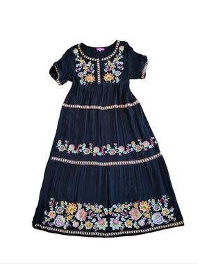 Black Embroidered Floral Maxi Dress